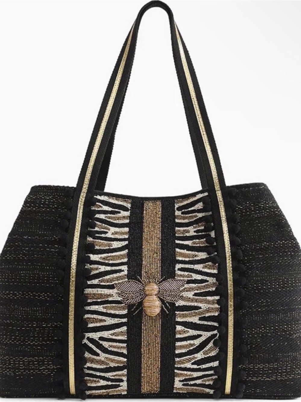 America & Beyond Bee Glam Hand Beaded Bee Tote NEW
